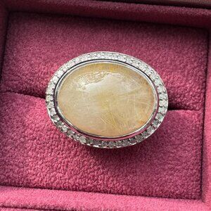 Vintage Rutilated Quartz and Diamond sterling silver Ring